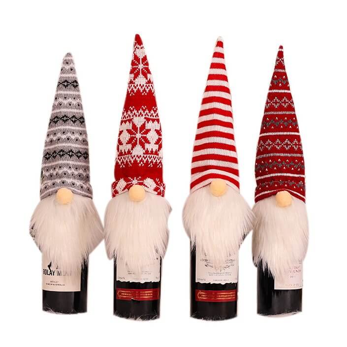 Knitted Scandinavian Faceless Gnome Christmas Wine Bottle Cover