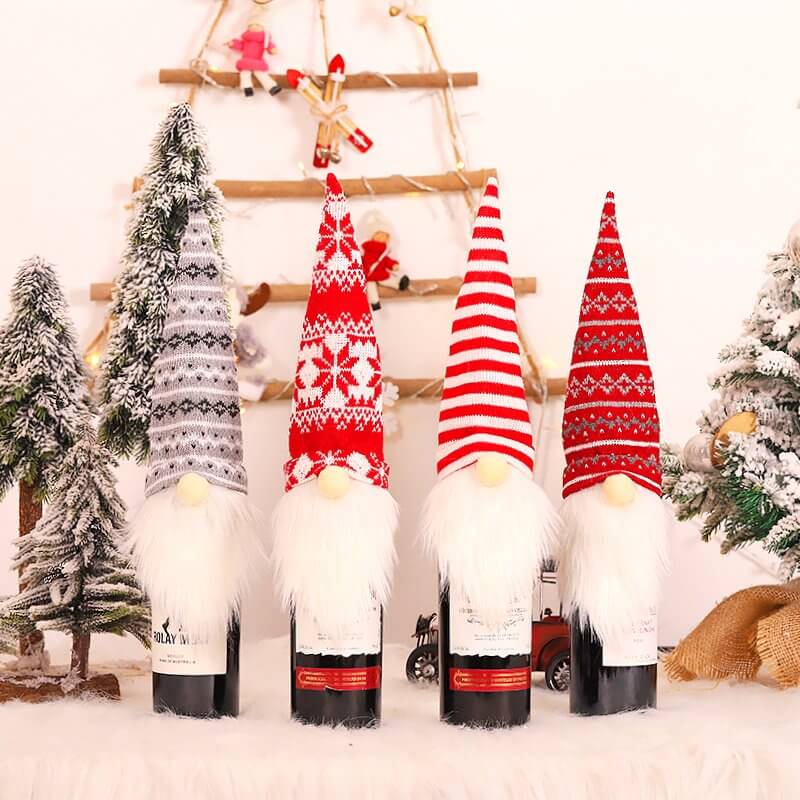 Knitted Scandinavian Faceless Gnome Christmas Wine Bottle Cover