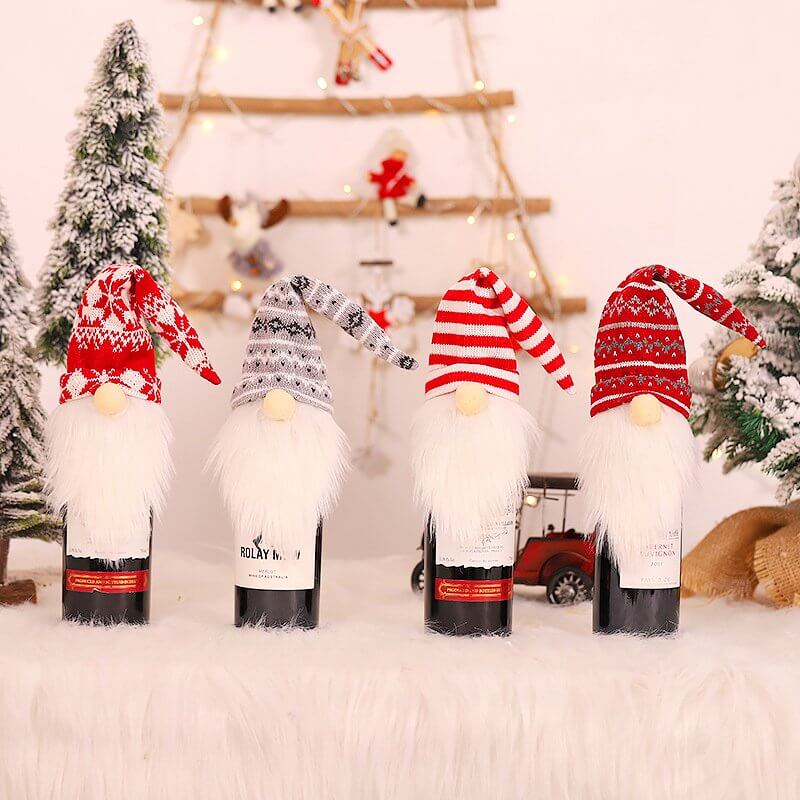 Knitted Scandinavian Faceless Gnome Christmas Wine Bottle Cover