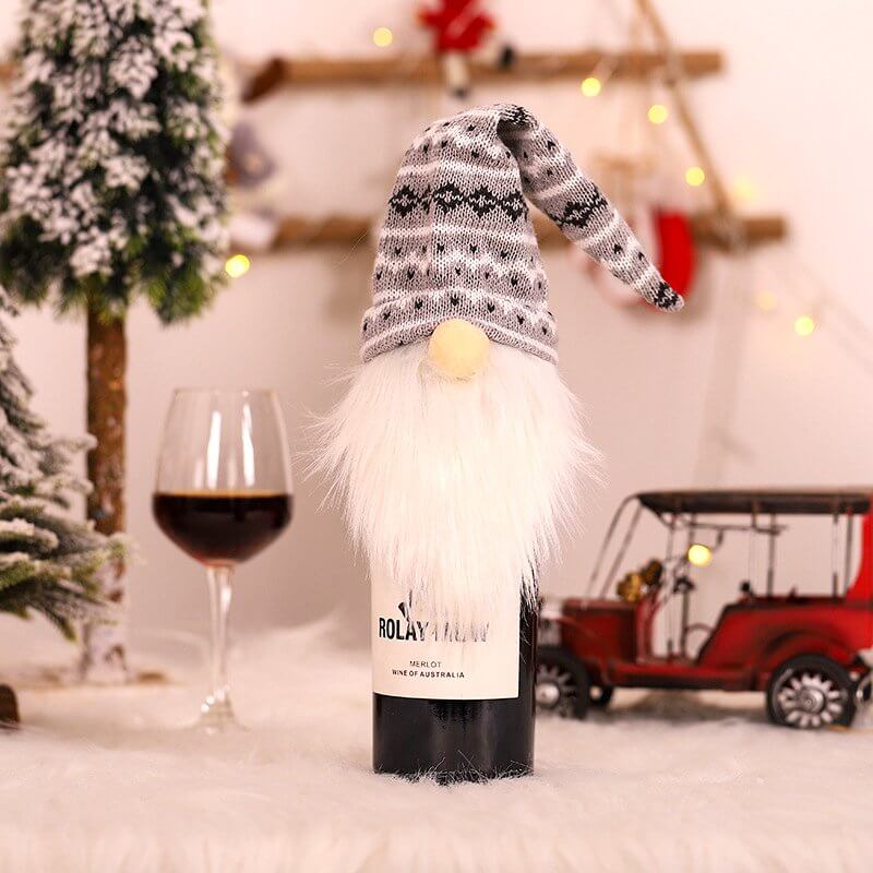Knitted Scandinavian Faceless Gnome Christmas Wine Bottle Cover