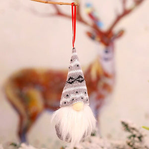 Knitted Stuffed Faceless White Beard Christmas Gnome Tree Hanging Ornament