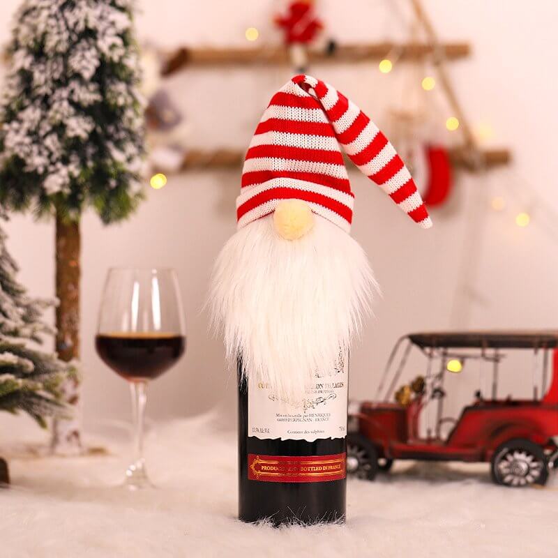 Knitted Scandinavian Faceless Gnome Christmas Wine Bottle Cover
