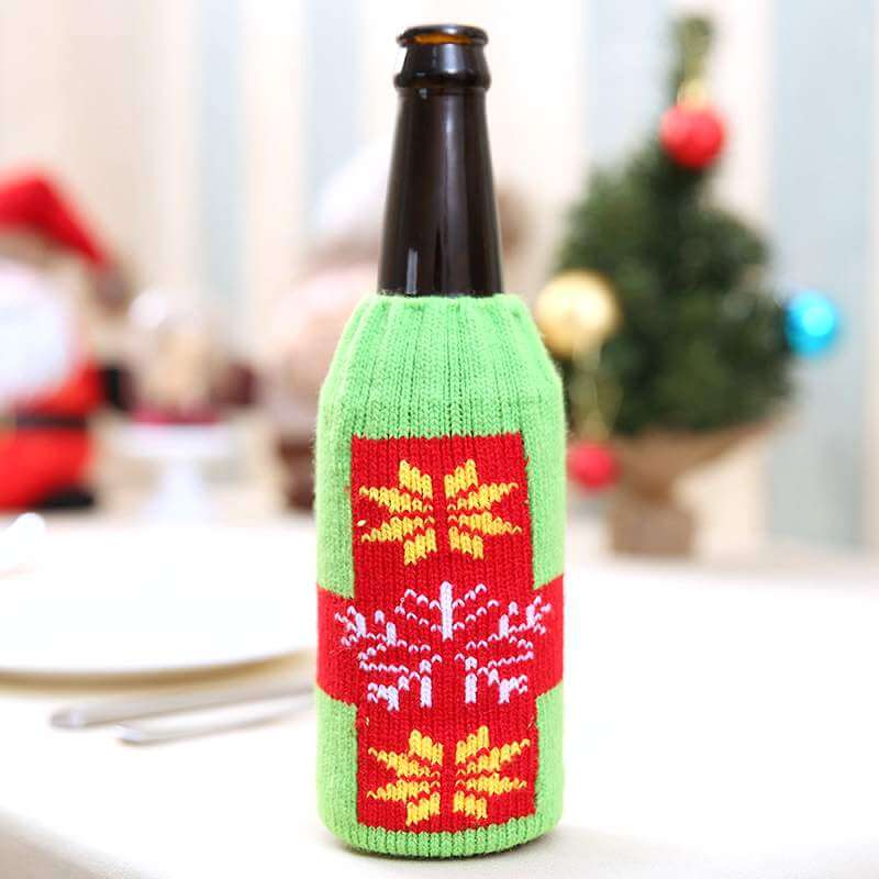 Knitted Christmas Bottle Stubby Holder - Snowflakes