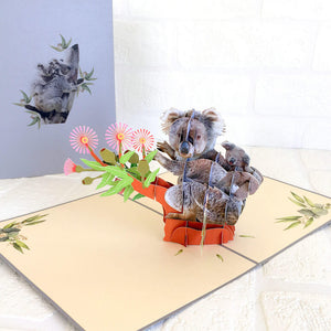 Handmade Mummy and Baby Koala  Sitting On a Flowering Gum Tree 3D Pop Up Mother's Day Card
