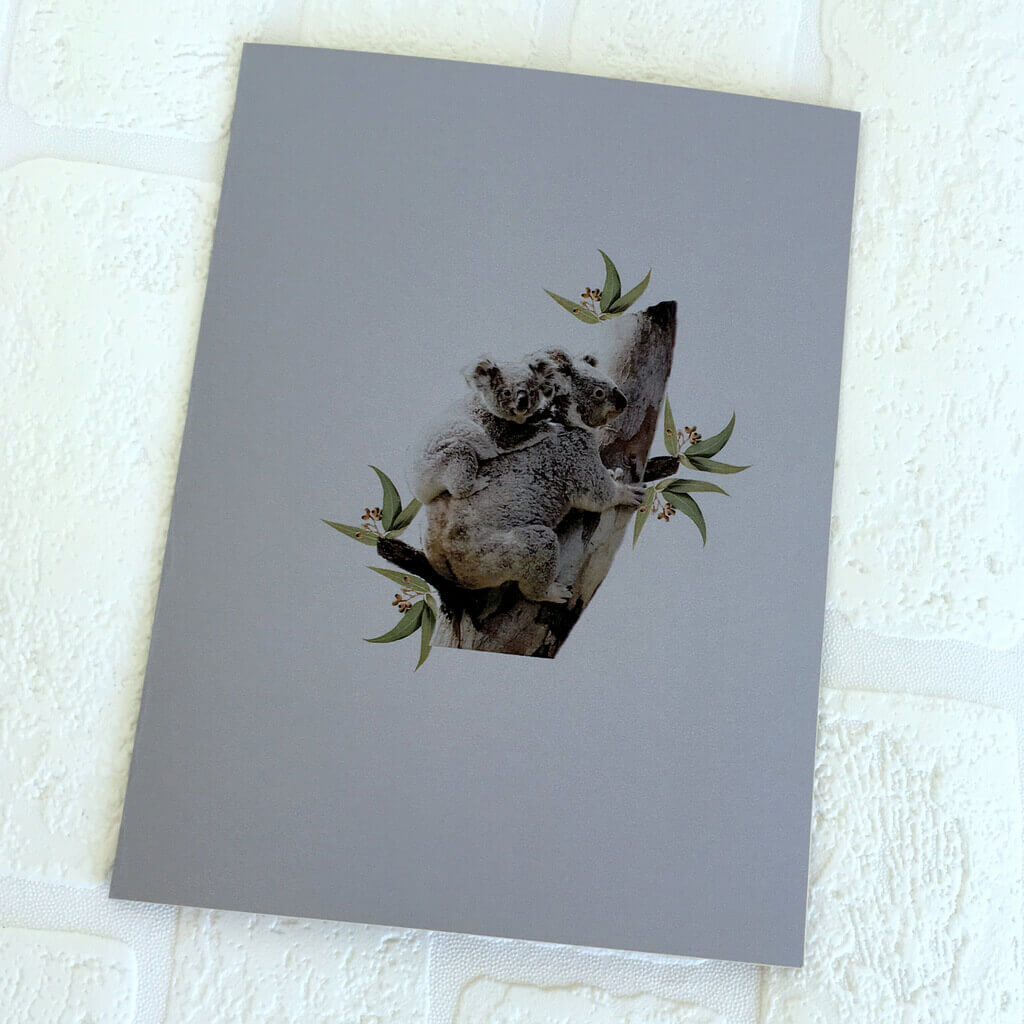 Handmade Mummy and Baby Koala  Sitting On a Flowering Gum Tree 3D Pop Up Card cover