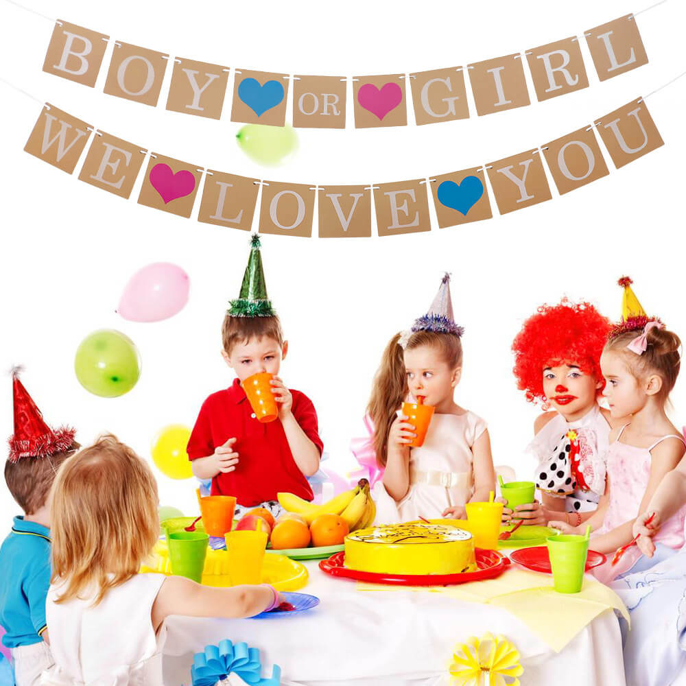 Kraft 'Boy or Girl We Love You' with Hearts Baby Shower Gender Reveal Banner