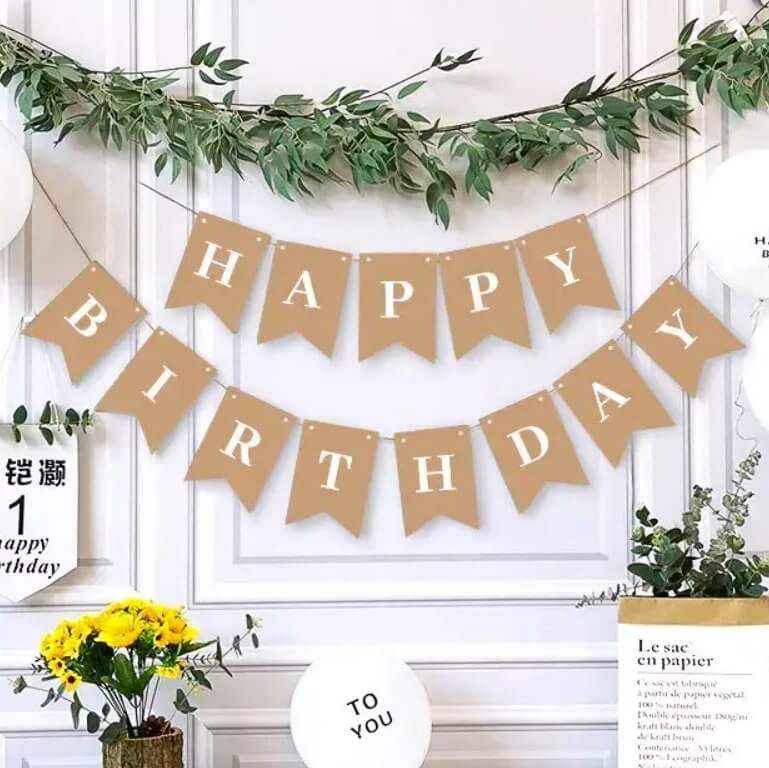 Kraft Happy Birthday Paper Bunting Banner – Rustic Birthday Party Decoration