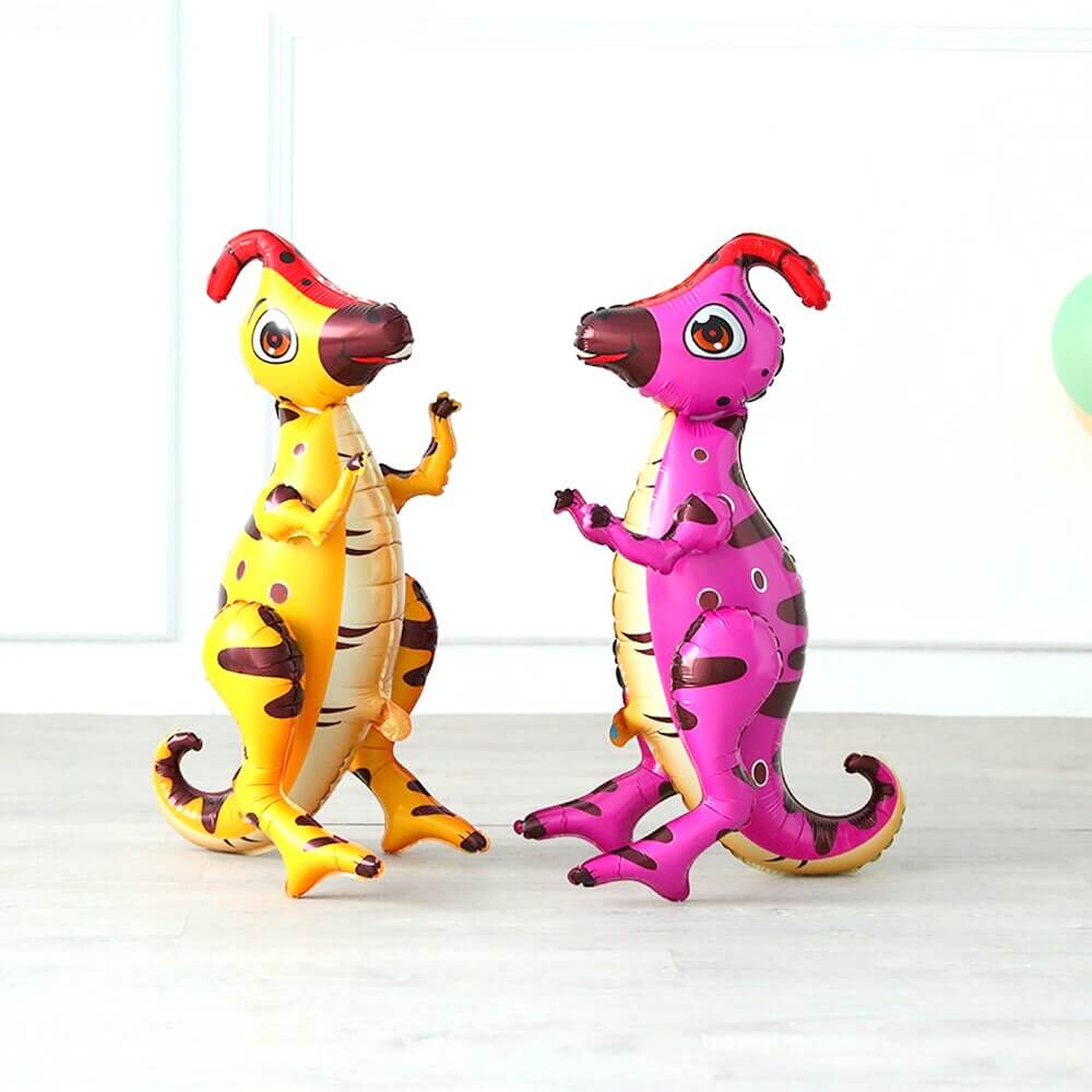 Large 4D Standing Orange Parasaurolophus Dinosaur Foil Balloon