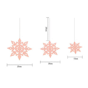 3D Baby Pink Glitter Christmas Snowflake Paper Hanging Ornament 6 Pack