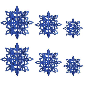 3D Dark Blue Glitter Christmas Snowflake Paper Hanging Ornament 6 Pack
