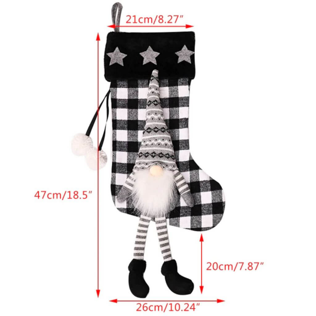 Large Felt Checkered Pattern Christmas Woodland Santa Claus Stocking