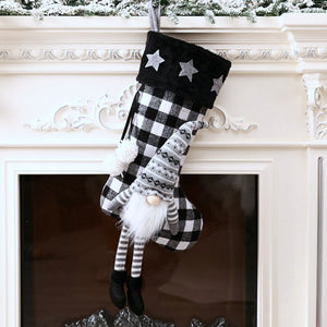 Large Felt Checkered Pattern Christmas Woodland Santa Claus Stocking