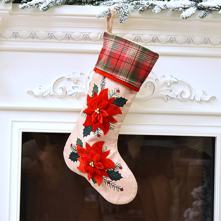 Large Traditional Burlap Christmas Stocking - Xmas Home & Wall Decorations, Christmas Presents for Kids