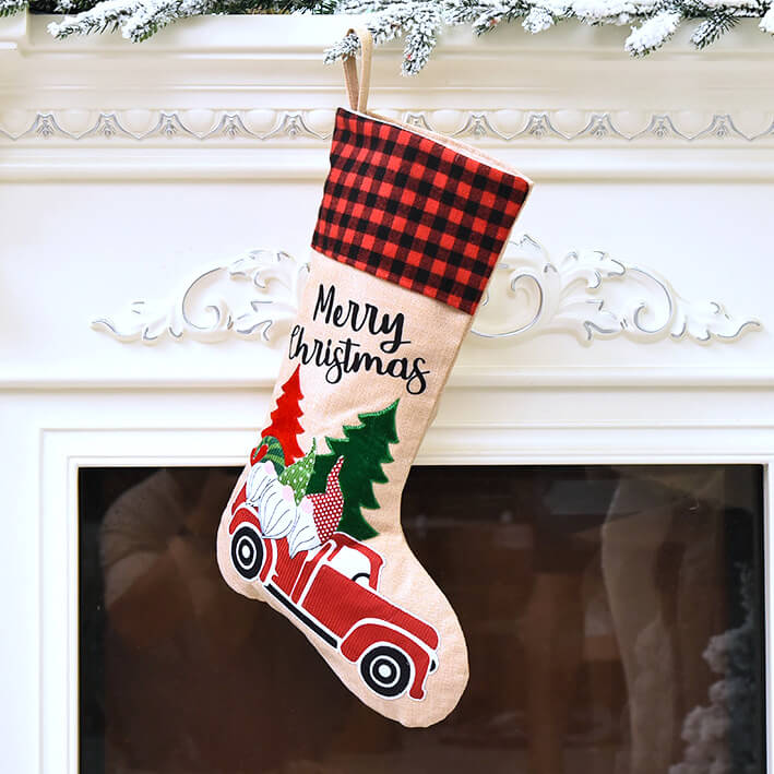 Large Traditional Burlap Christmas Stocking - Xmas Home & Wall Decorations, Christmas Presents for Kids