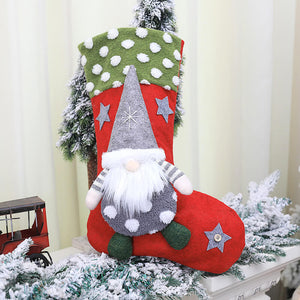 Large Felt Christmas Gnome Stocking - Red Santa