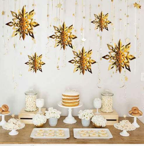 3D Metallic Gold Christmas Snowflake Paper Hanging Ornament 6 Pack