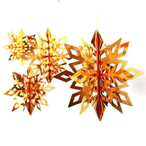 3D Metallic Gold Christmas Snowflake Paper Hanging Ornament 6 Pack