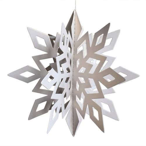 3D Metallic Silver Christmas Snowflake Paper Hanging Ornament 6 Pack