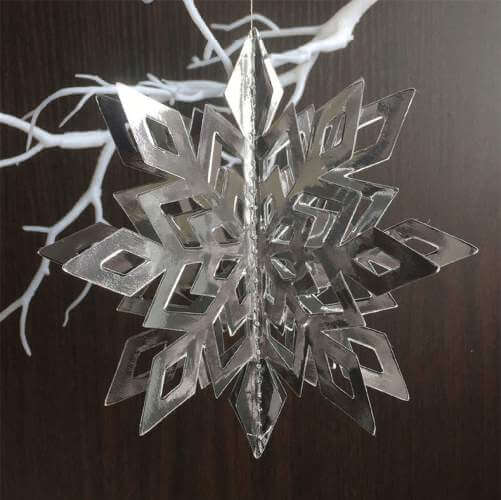3D Metallic Silver Christmas Snowflake Paper Hanging Ornament 6 Pack