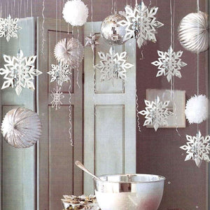 3D Metallic Silver Christmas Snowflake Paper Hanging Ornament 6 Pack