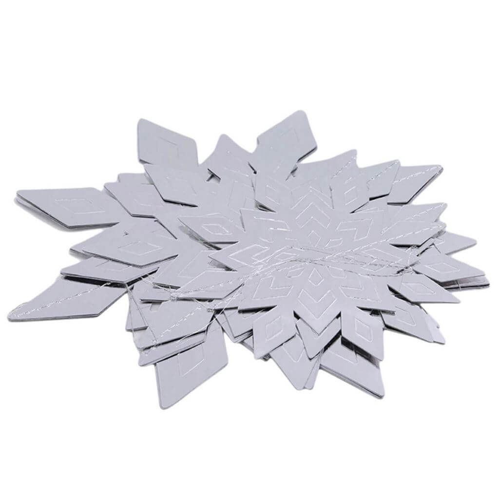 3D Metallic Silver Christmas Snowflake Paper Hanging Ornament 6 Pack