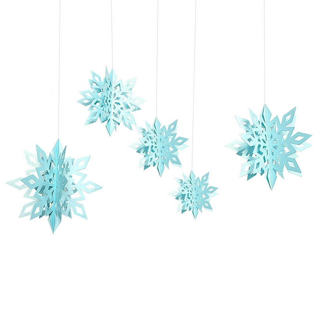 3D Ocean Blue Glitter Christmas Snowflake Paper Hanging Ornament 6 Pack