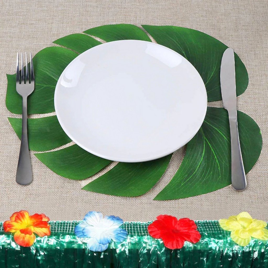 Large Tropical Artificial Monstera Leaves for Hawaiian Luau Party Decor (Pack of 10) - Online Party Supplies