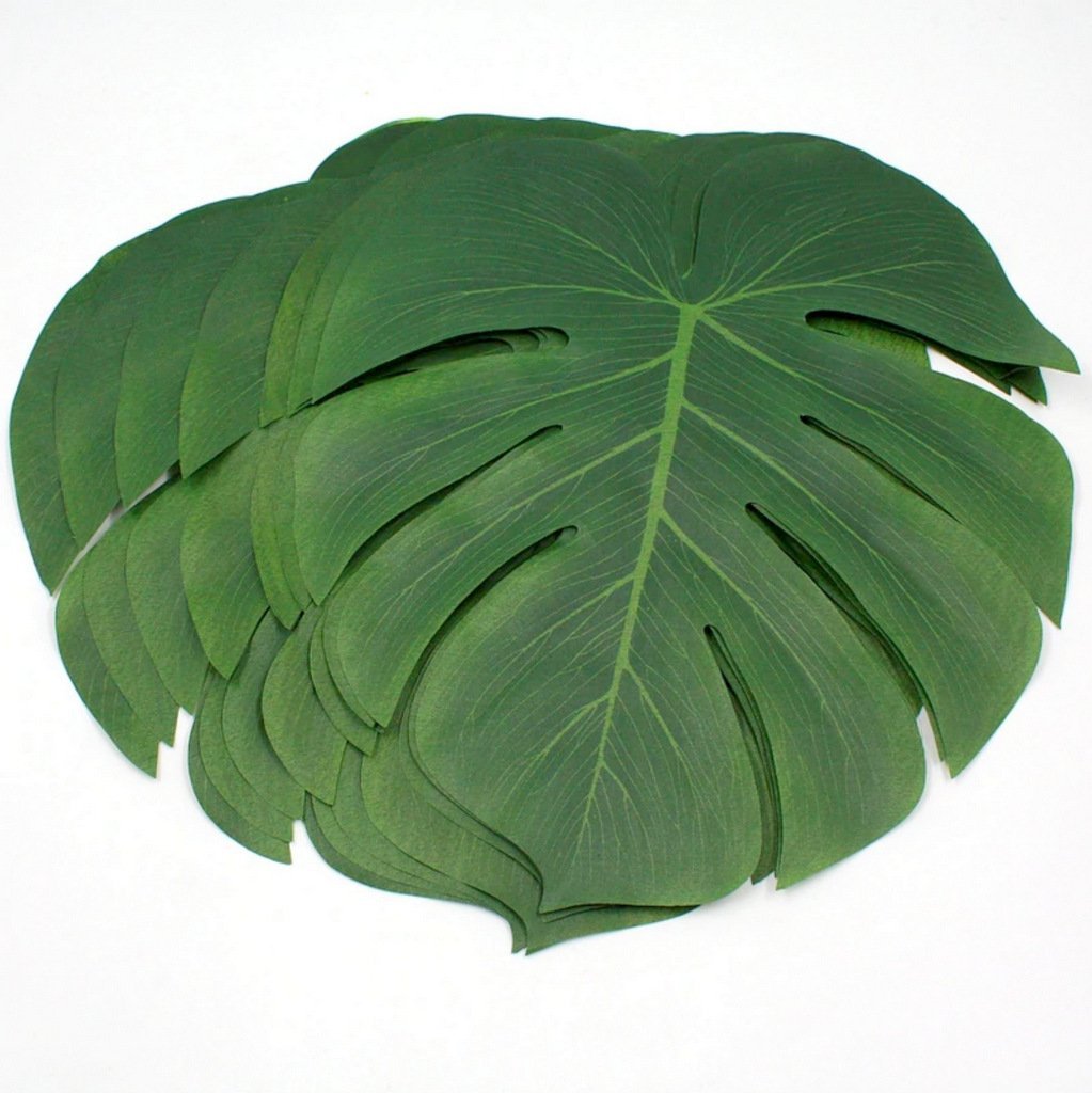 Large Tropical Artificial Monstera Leaves for Hawaiian Luau Party Decor (Pack of 10) - Online Party Supplies