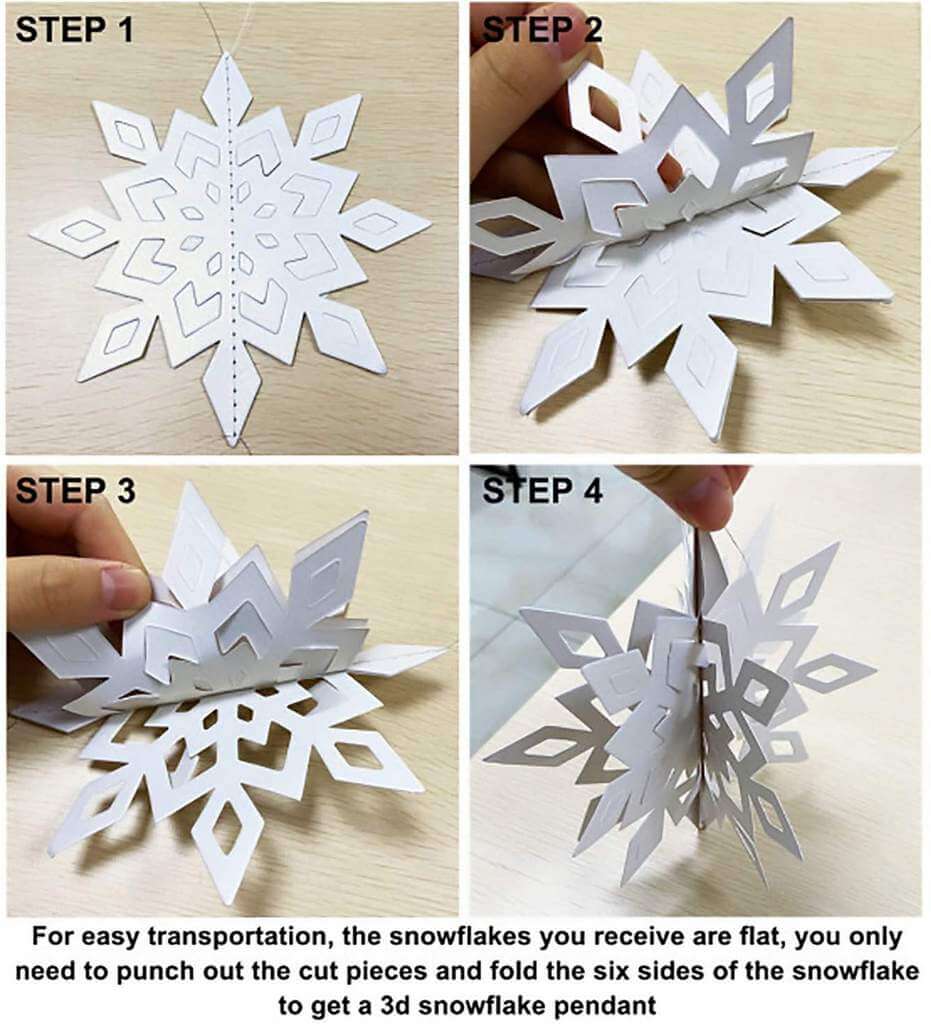 3D Metallic Silver Christmas Snowflake Paper Hanging Ornament 6 Pack