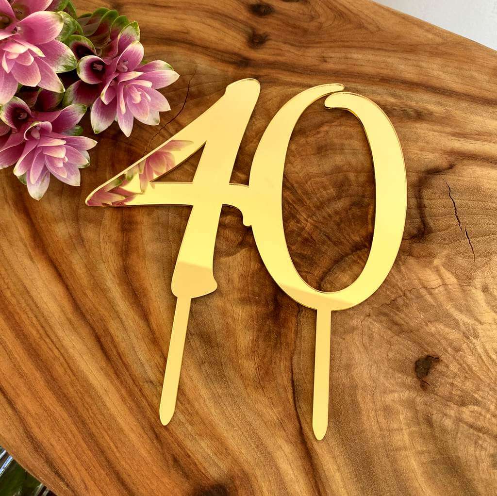 Acrylic Gold Mirror Number 40 Birthday Cake Topper
