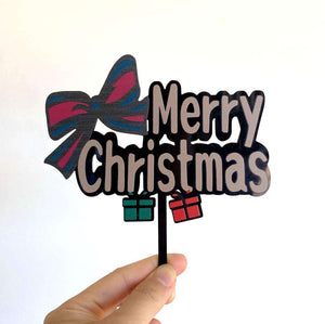 Acrylic Merry Christmas with Bow Tie Cake Topper