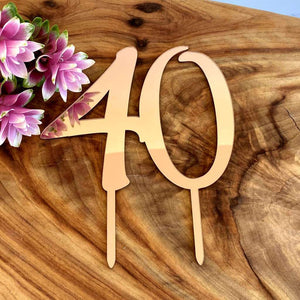 Acrylic Rose Gold Mirror Number 40 Birthday Cake Topper