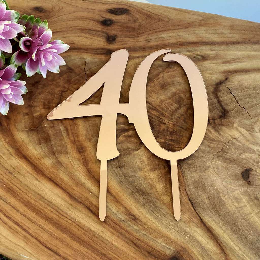 Acrylic Rose Gold Mirror Number 40 Birthday Cake Topper