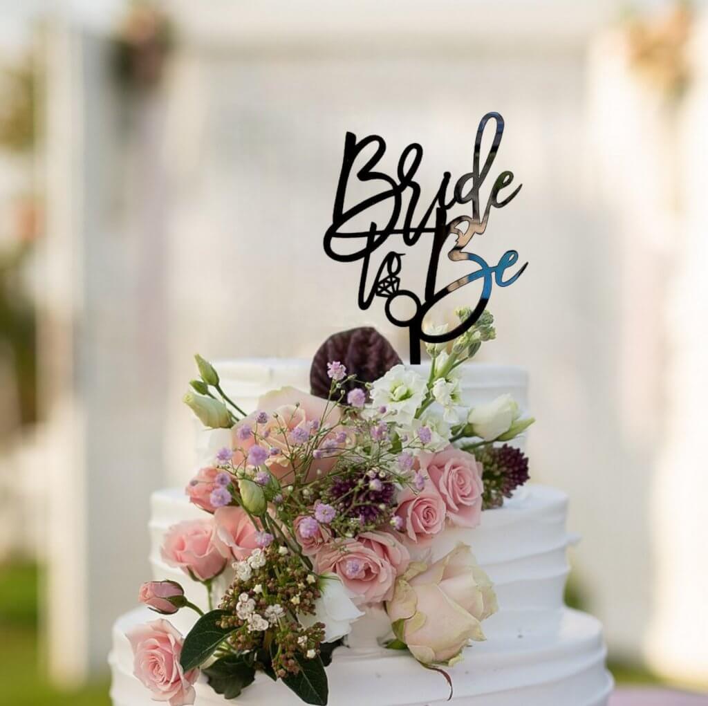 Black Acrylic 'Bride To Be' with Diamond Ring Bridal shower hen party Cake Topper
