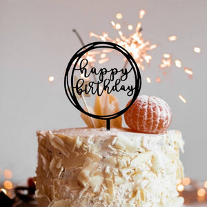 Black Geometric Round Happy Birthday Cake Topper