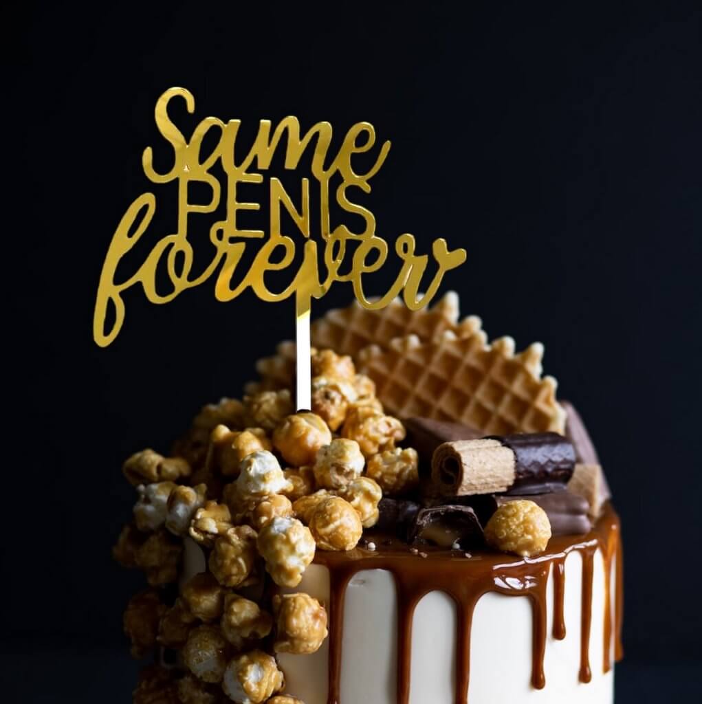 Gold Mirror Acrylic 'Same PENIS forever' hen party bridal shower Cake Topper