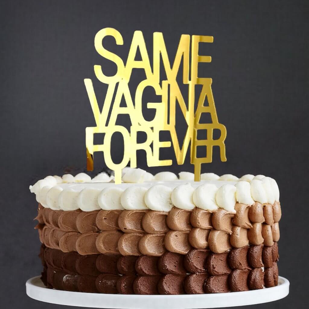 gold mirror acrylic SAME PENIS FOREVER stag bachelor party cake topper