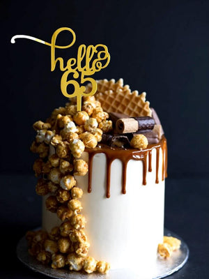 Gold Mirror Acrylic Hello 65 Birthday Cake Topper