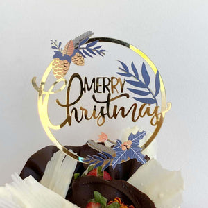 Gold Mirror Acrylic Merry Christmas Wreath Cake Topper