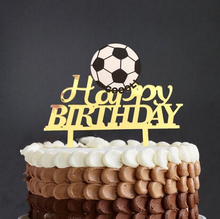 Acrylic Gold Mirror Happy Birthday Soccer Ball Cake Topper - Online Party  Supplies