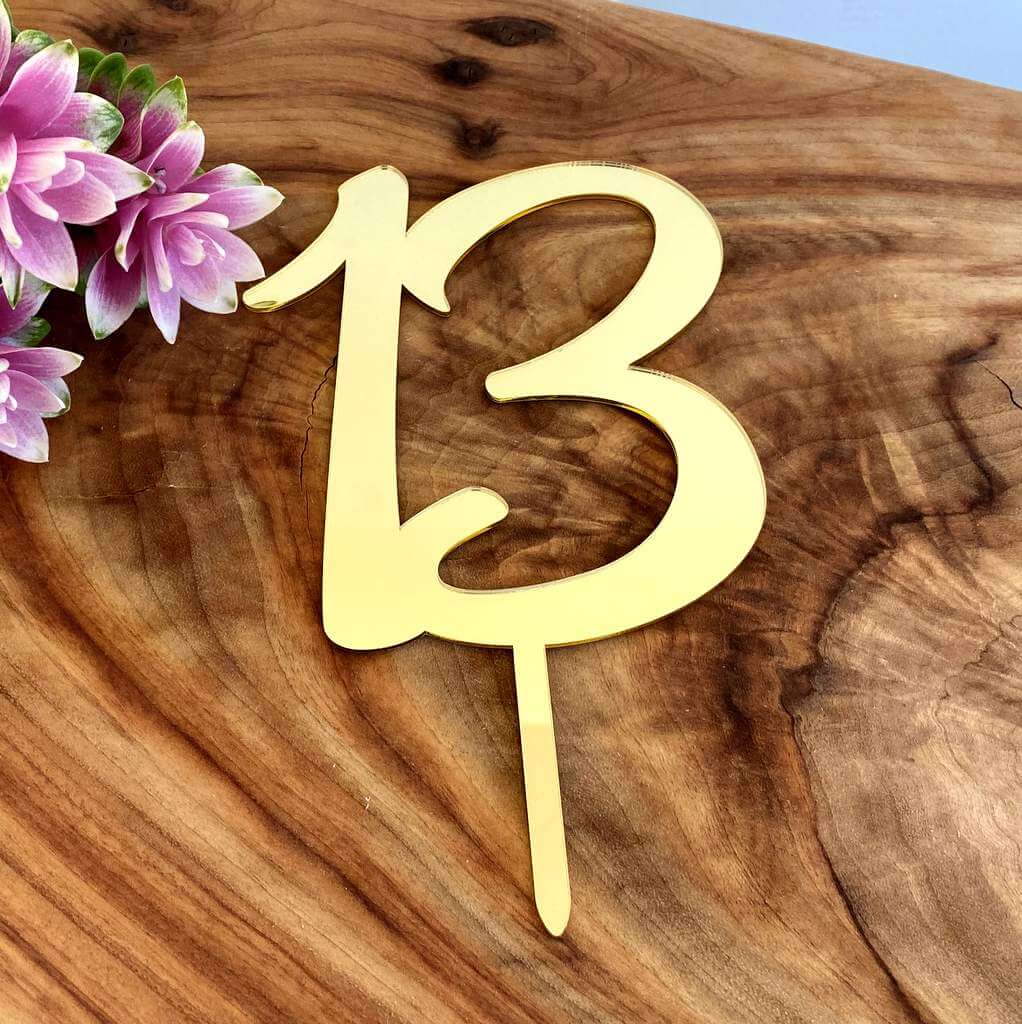13 Topper Acrylic Gold Age 13 Birthday Cake Topper