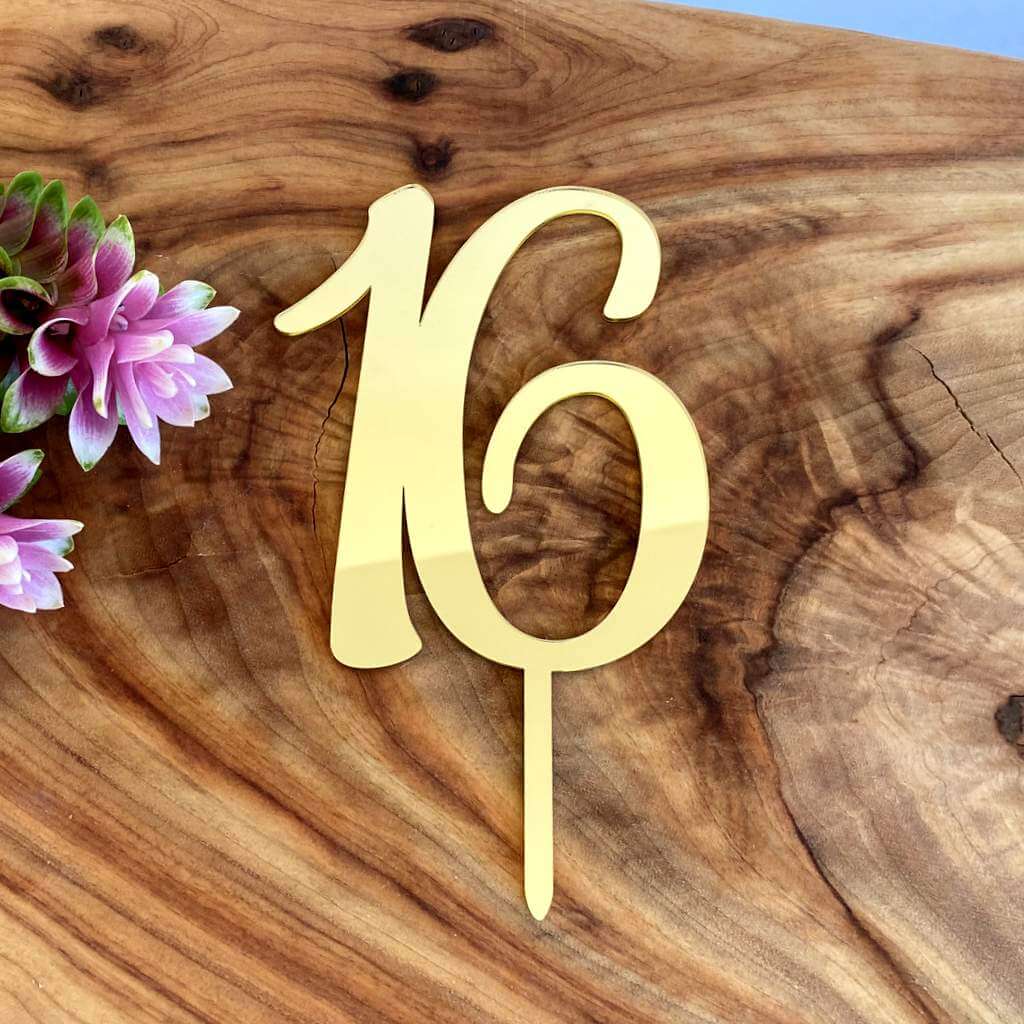 Acrylic Gold Mirror Number 16 Birthday Cake Topper