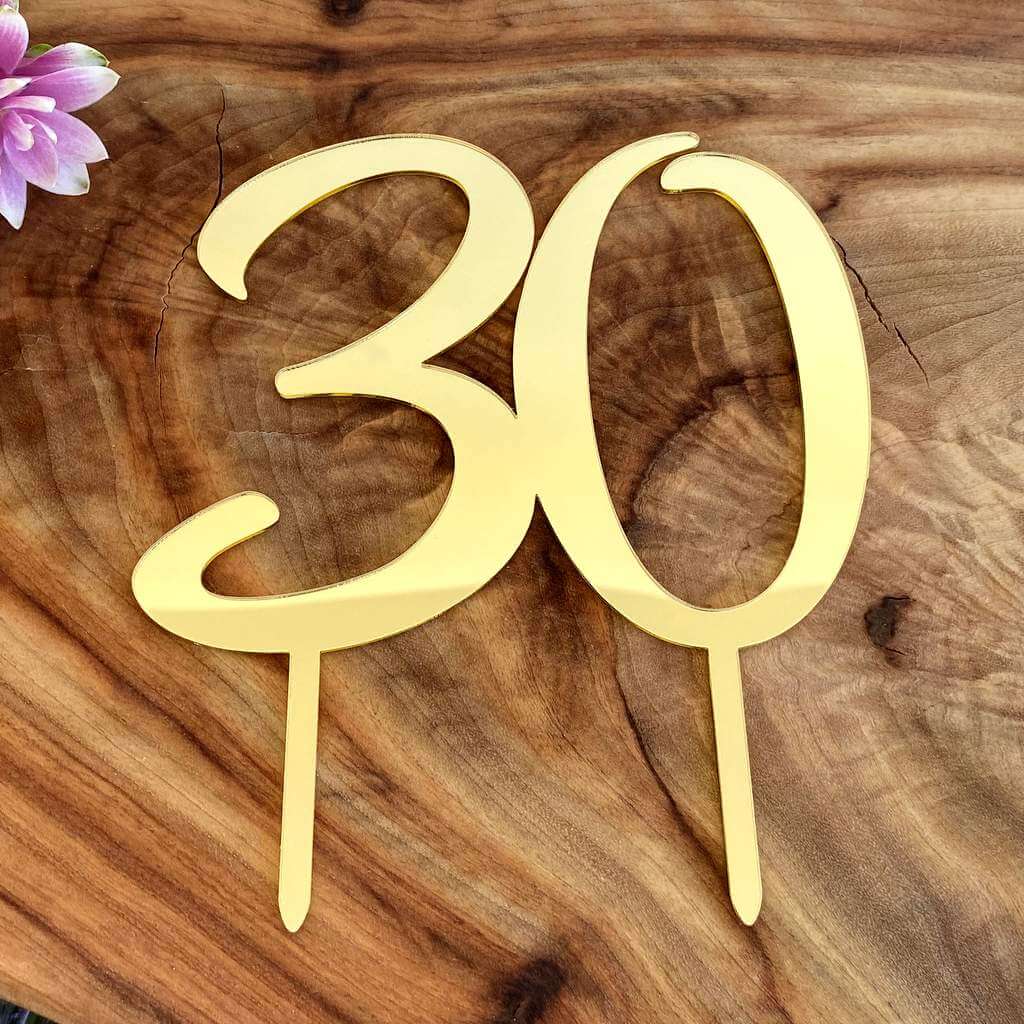 Acrylic Gold Mirror Number 30 Birthday Cake Topper