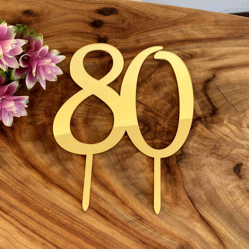 Acrylic Gold Mirror Number 80 Birthday Cake Topper