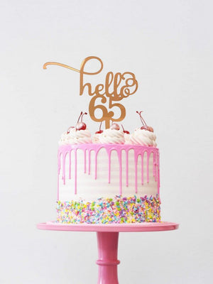 Rose Gold Mirror Acrylic Hello 65 Birthday Cake Topper