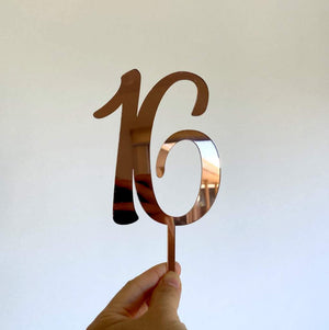 Acrylic Rose Gold Mirror Number 16 sweet 16 sixteenth Birthday Cake Topper