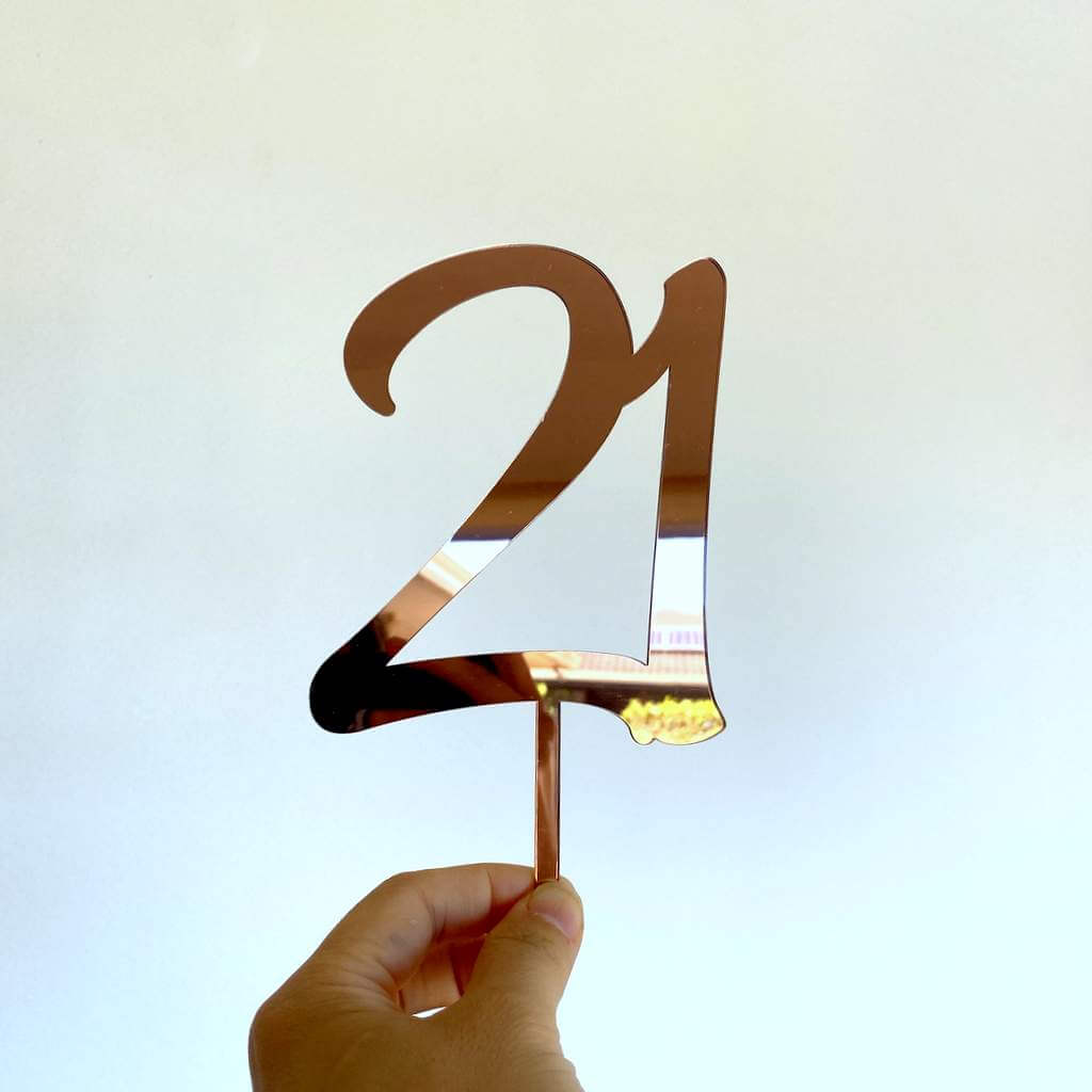 Acrylic Rose Gold Mirror Number 21 Birthday Cake Topper
