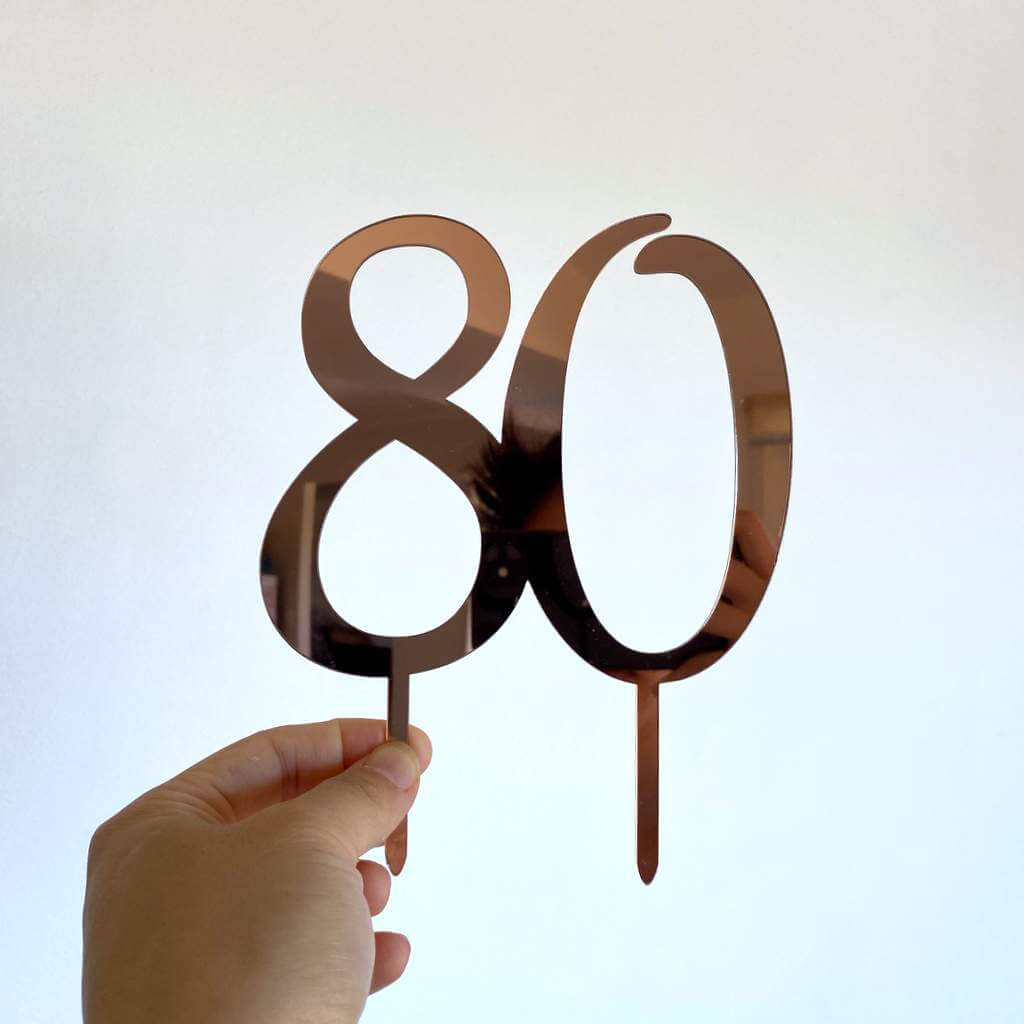 Acrylic Rose Gold Mirror Number 80 Birthday Cake Topper