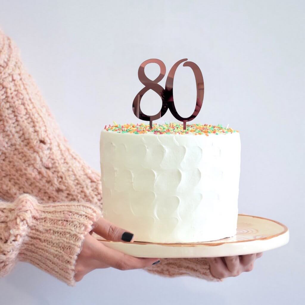 Acrylic Rose Gold Mirror Number 80 Birthday Cake Topper