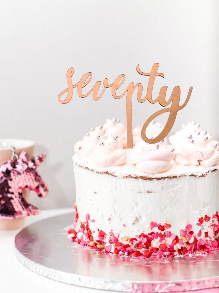 Rose Gold Mirror Acrylic 'Seventy' Cake Topper - Online Party Supplies